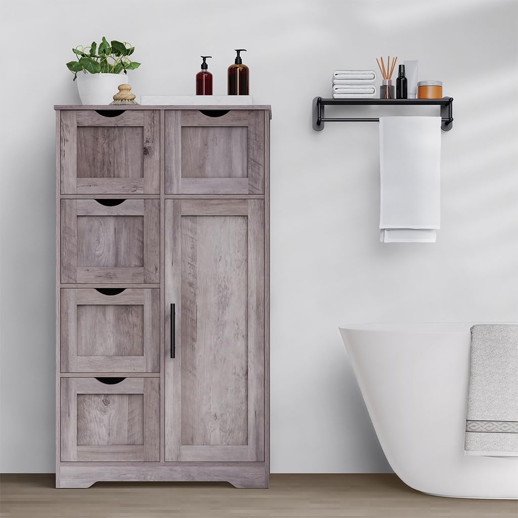 Wooden 4 Drawer Floor Storage Cabinet with Adjustable Shelves X947