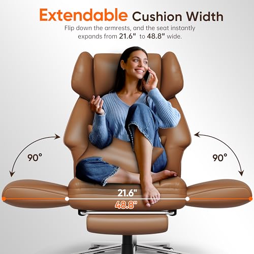 Ergonomic Chair with Footrest, Reversible Armrests, Brown U261