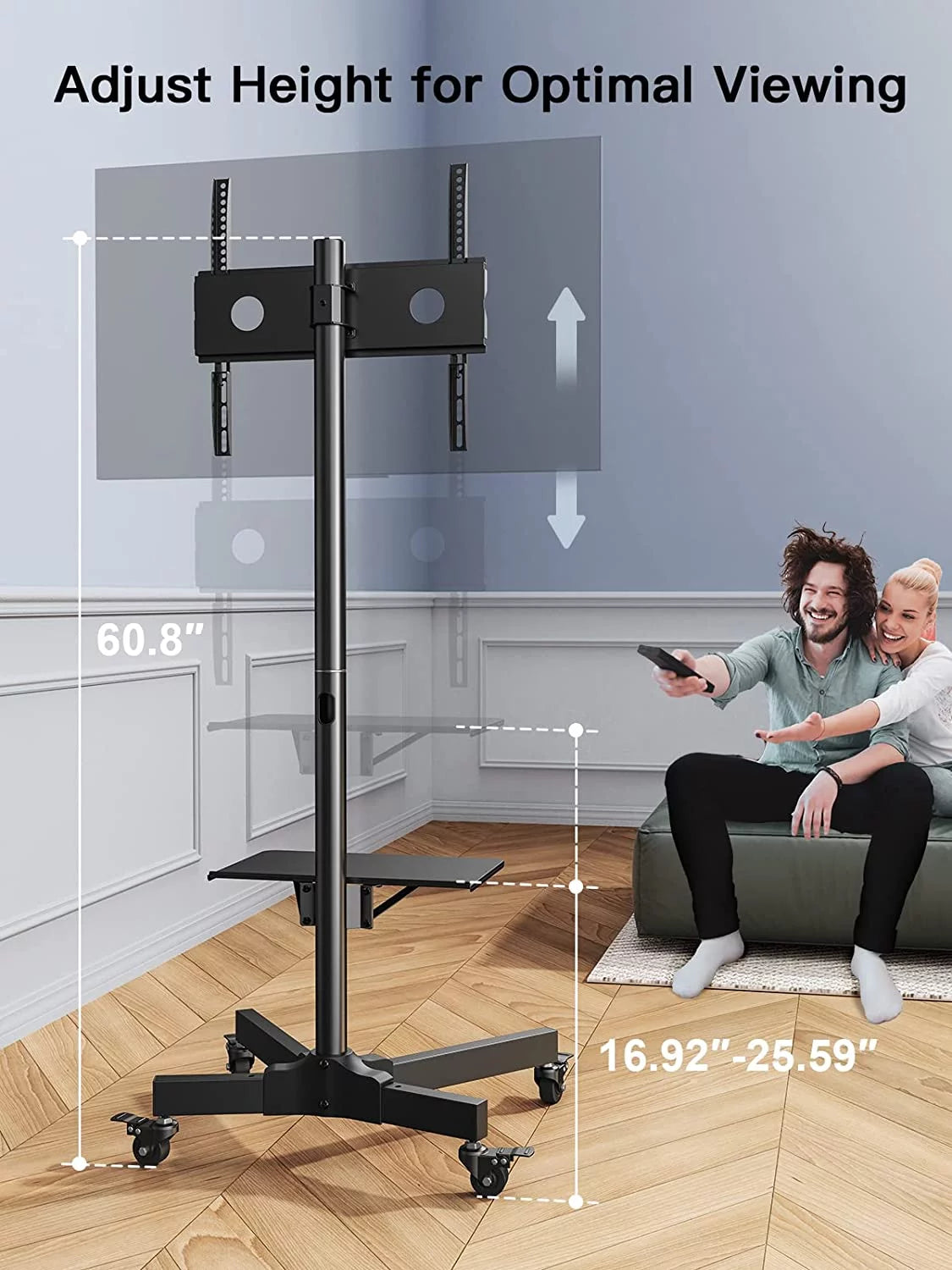 Black Height Adjustable Mobile TV Stand with Wheels Z199715