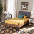 Twin Dark Grey Walnut Brown Upholstered Tufted Platform Bed Z5790