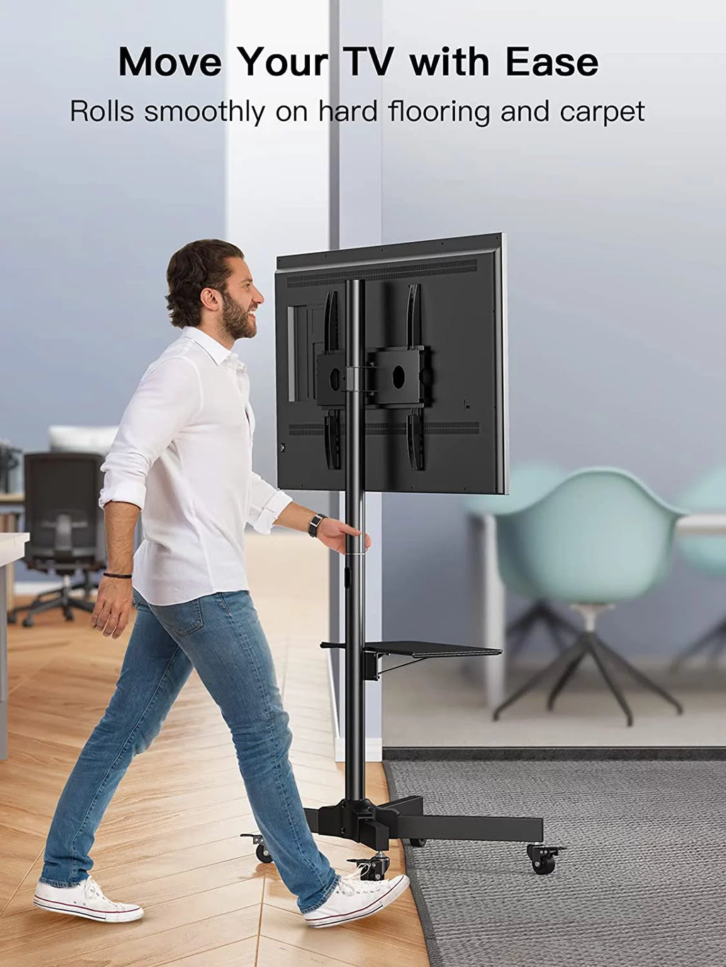 Black Height Adjustable Mobile TV Stand with Wheels Z199715
