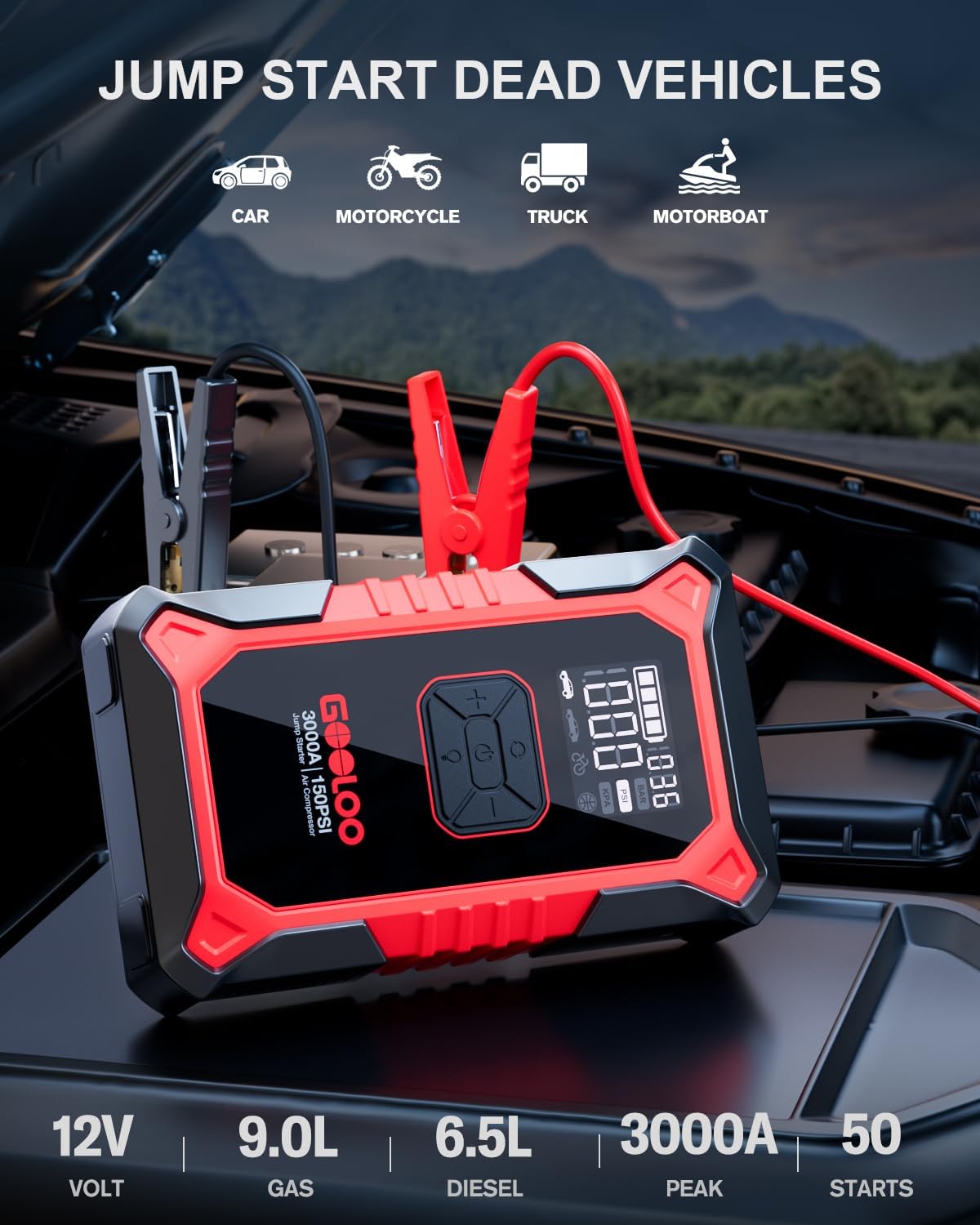 3000A Portable Car Battery Booster with 150PSI Tire Inflator Z557733