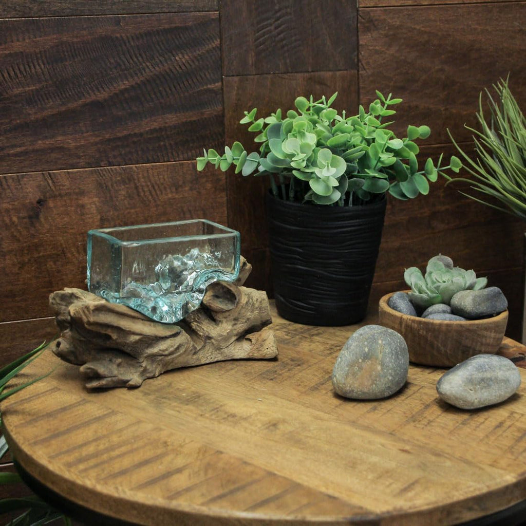 Rectangular Glass On Driftwood Decorative Bowl Q271742