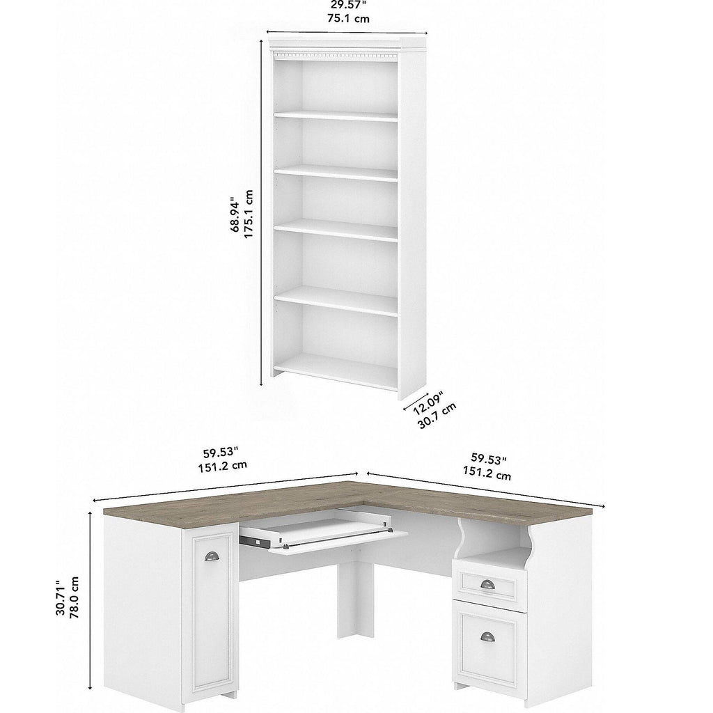 Gray L Shaped Desk with 5 Shelf Bookcase L4849