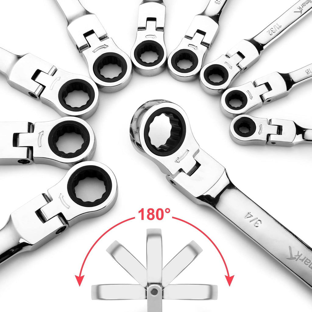 14-Piece Ratcheting Combination Wrench Set, SAE & Metric, Cr-V Steel with Storage Bag I215