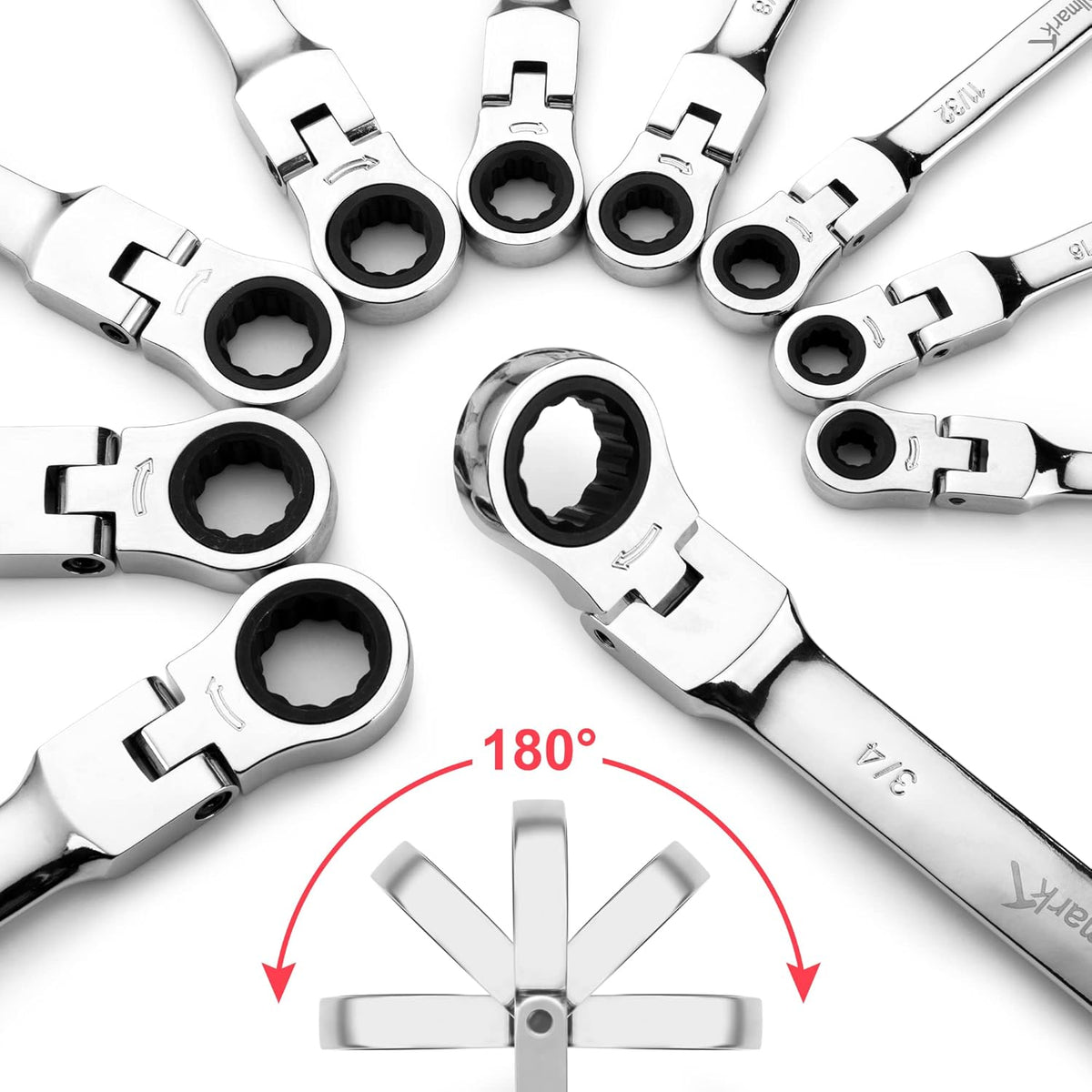 14-Piece Ratcheting Combination Wrench Set, SAE & Metric, Cr-V Steel with Storage Bag I215