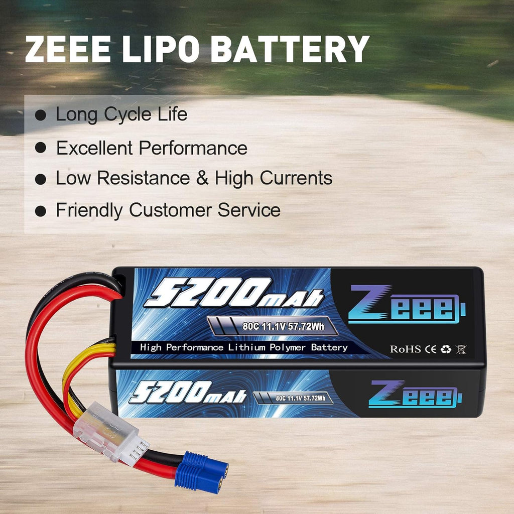 3S Lipo Battery 5200mAh 11.1V 80C with EC3 Plug Hard Case Battery (2 Pack) B221238