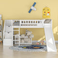 White Wooden Low Loft Bed Frame With Storage R557498