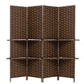 Freestanding Woven Bamboo 4 Panels Hinged Privacy Screen with Shelves U758