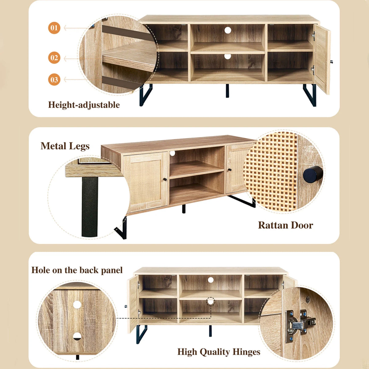 Rattan TV Stand with Storage and Rattan Door B2036