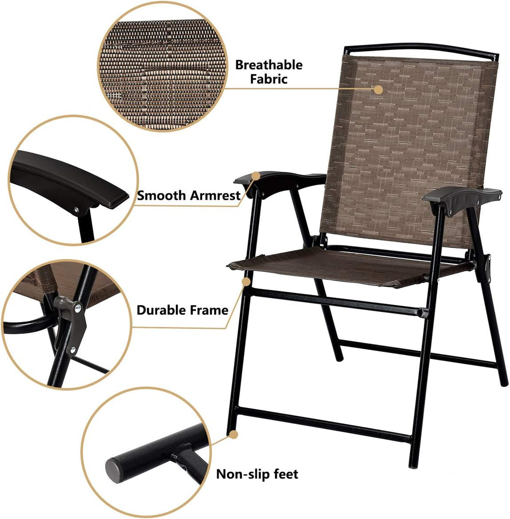 3-Piece Patio Bistro Set with Round Tempered Glass Table and 2 Foldable Chairs E307743