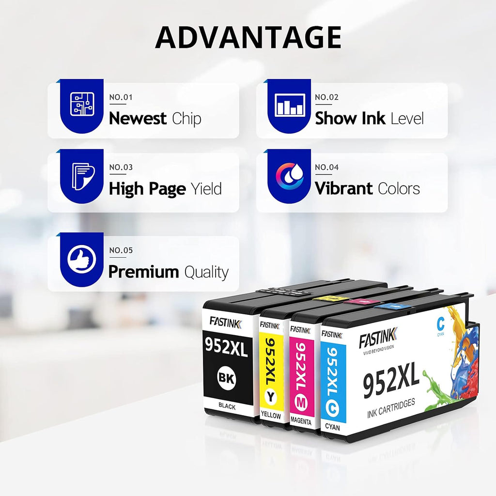 Compatible HP 952xl Ink Cartridges Combo Pack, 1 Black 1 Cyan 1 Magenta 1 Yellow, Pack of 2 J935741