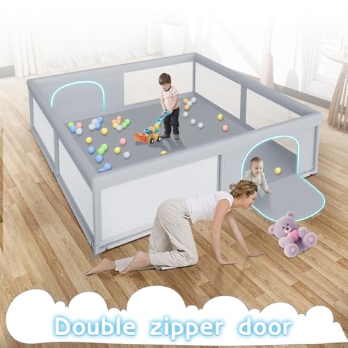 Large Baby Playpen 79x79 Inch Extra Large Kids Activity Center with Zipper Gates X7554