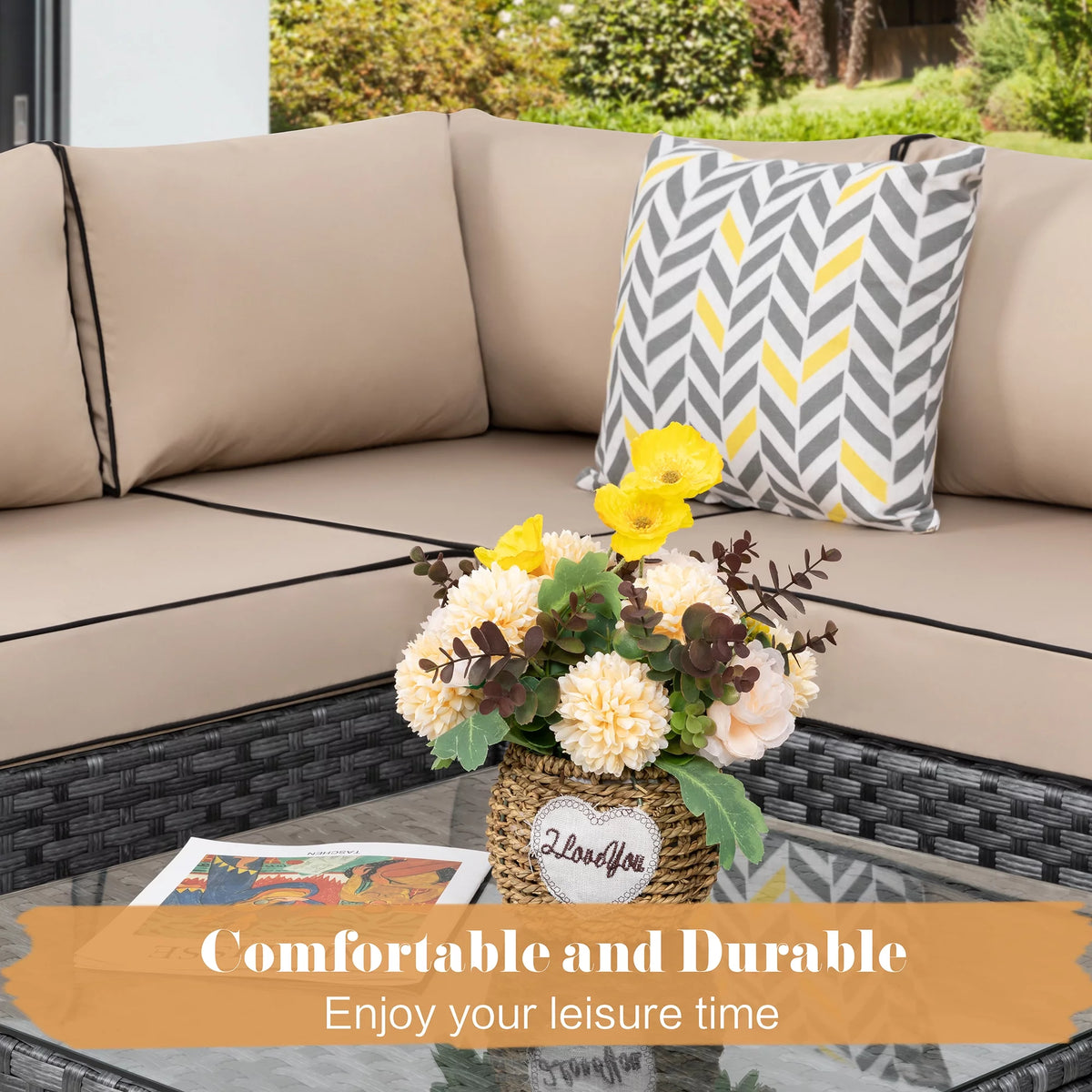 7 Piece Wicker Outdoor Sectional Sofa Set O89583