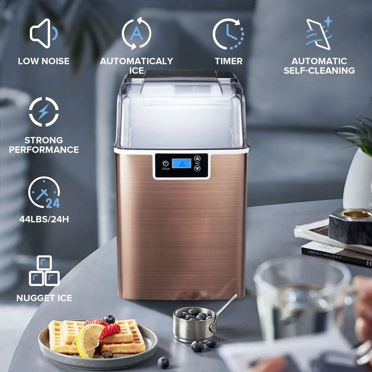 Nugget Ice Maker Countertop with Soft Chewable Pellet Ice, Self-Cleaning, 44lbs/24H, Black V2681