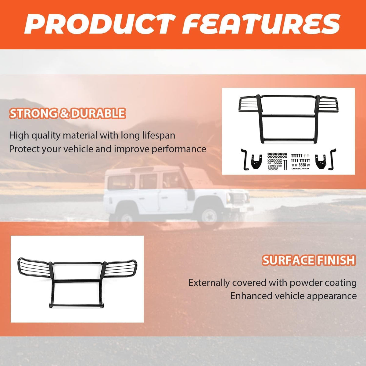 Black Powder Coated Steel Brush Grill Guard R877
