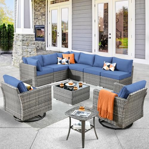 11 Piece Outdoor Patio Furniture Set with Fire Pit Table Dark Grey L750