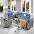11 Piece Outdoor Patio Furniture Set with Fire Pit Table Dark Grey L750