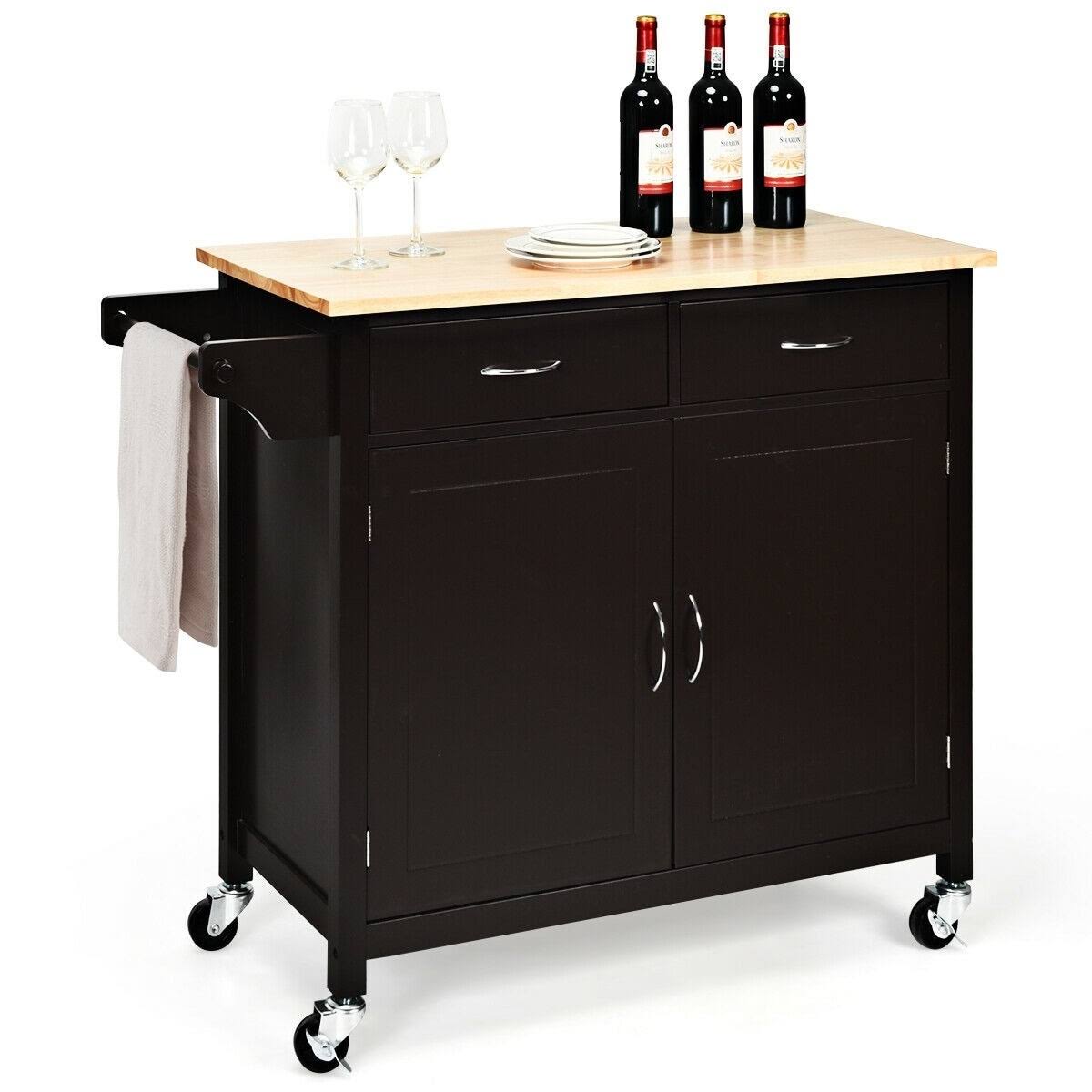 White Rolling Kitchen Cart with Wooden Top I8509