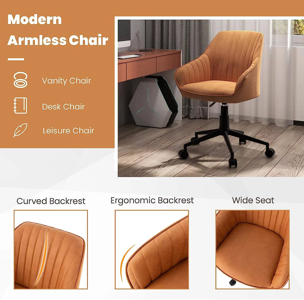 Brown Leather Office Chair with Wheels and Armrests H19320