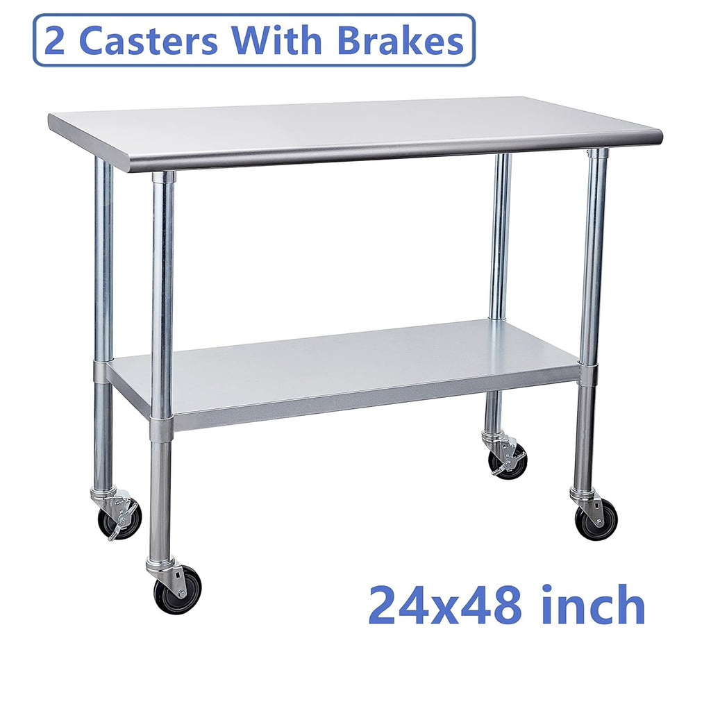 Stainless Steel Table 24 x 48 Inches with Caster Wheels and Undershelf Q616