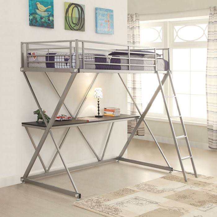 Full Workstation Loft Bed - Silver W140