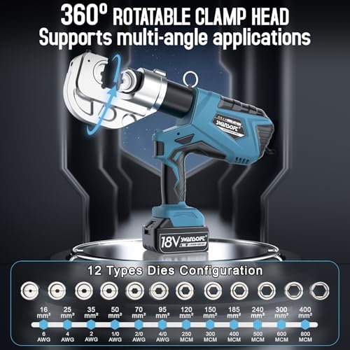 12Ton 6AWG-800MCM Rechargeable Hydraulic Crimping Tool V354754