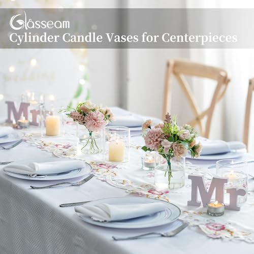 Set of 6 Clear Cylinder Candle Holders T884973