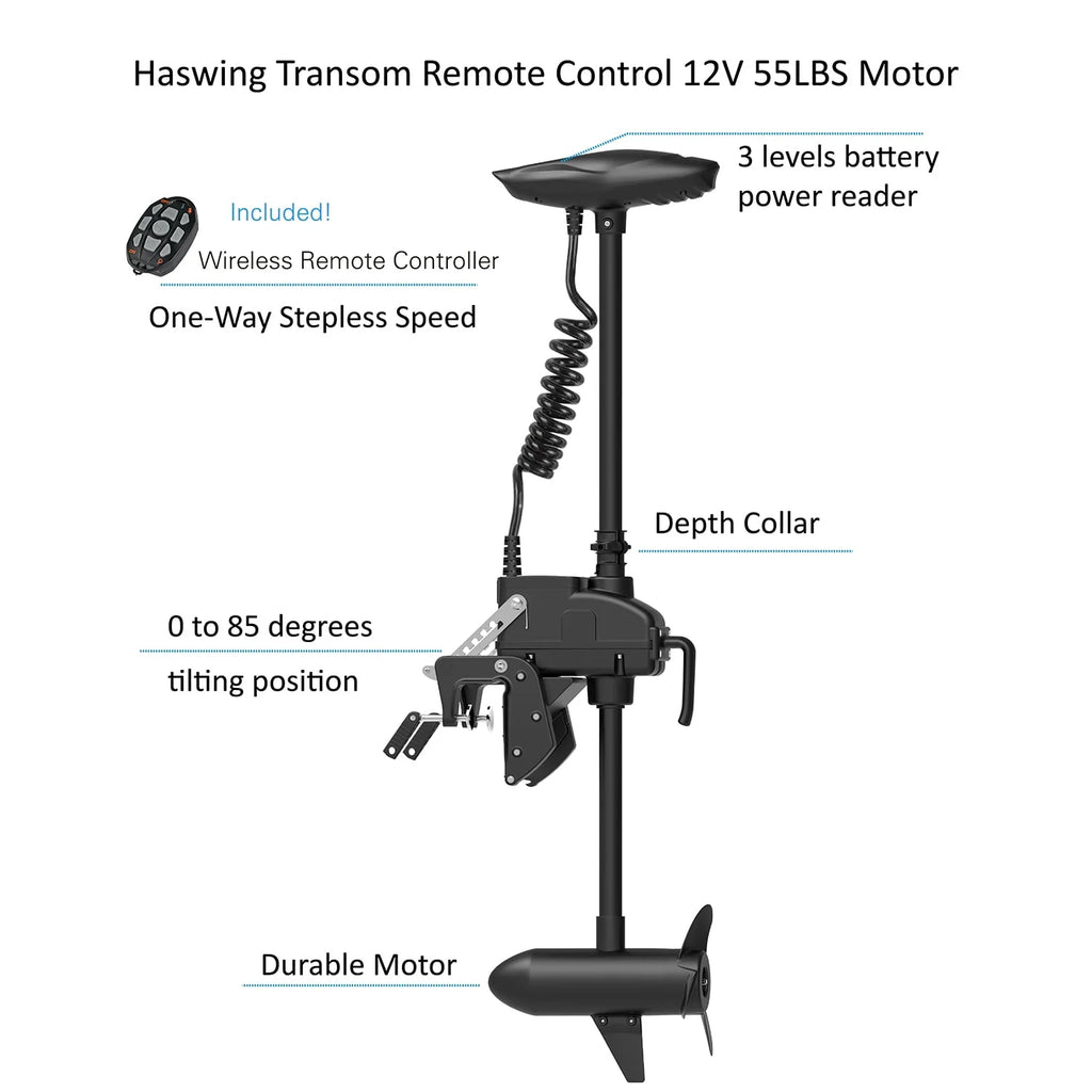 12.5ft Inflatable Pontoon Boat with Black 12V 55LBS Remote Trolling Motor and Foot Control R530