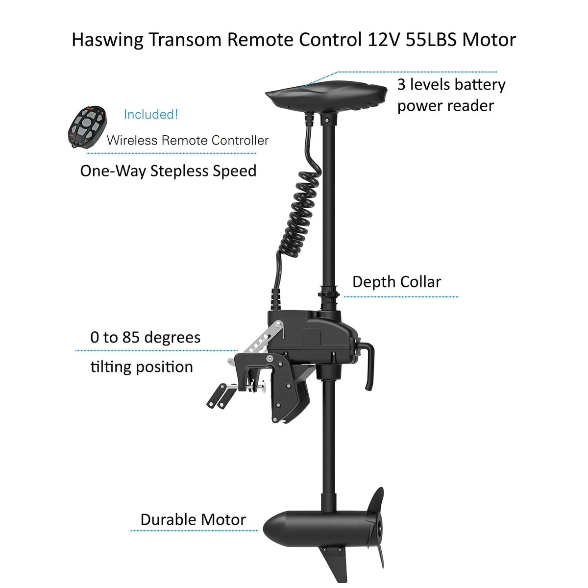 12.5ft Inflatable Pontoon Boat with Black 12V 55LBS Remote Trolling Motor and Foot Control R530