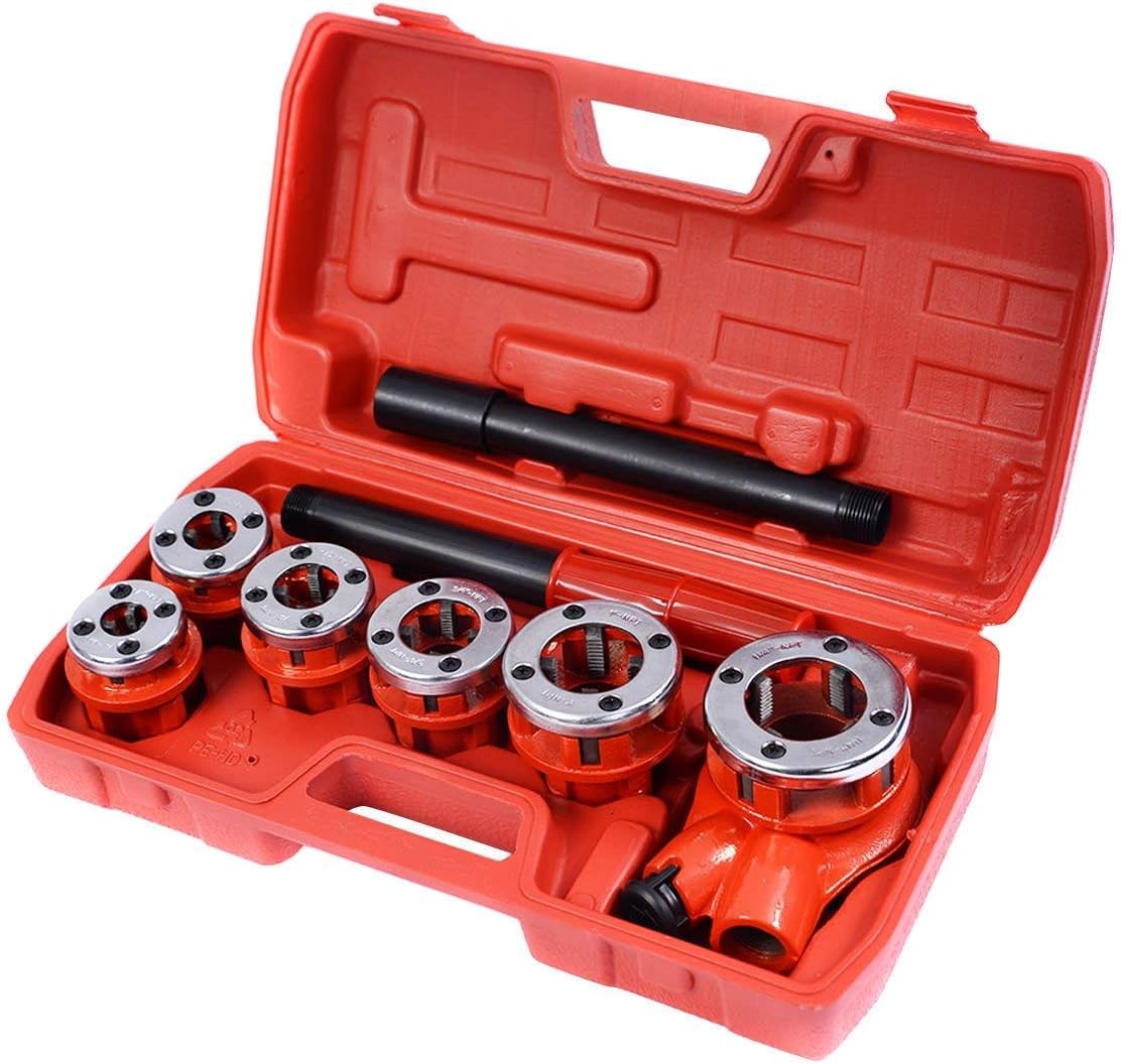 Portable Ratchet Pipe Threader Kit Set with 6 Dies and Case V40007