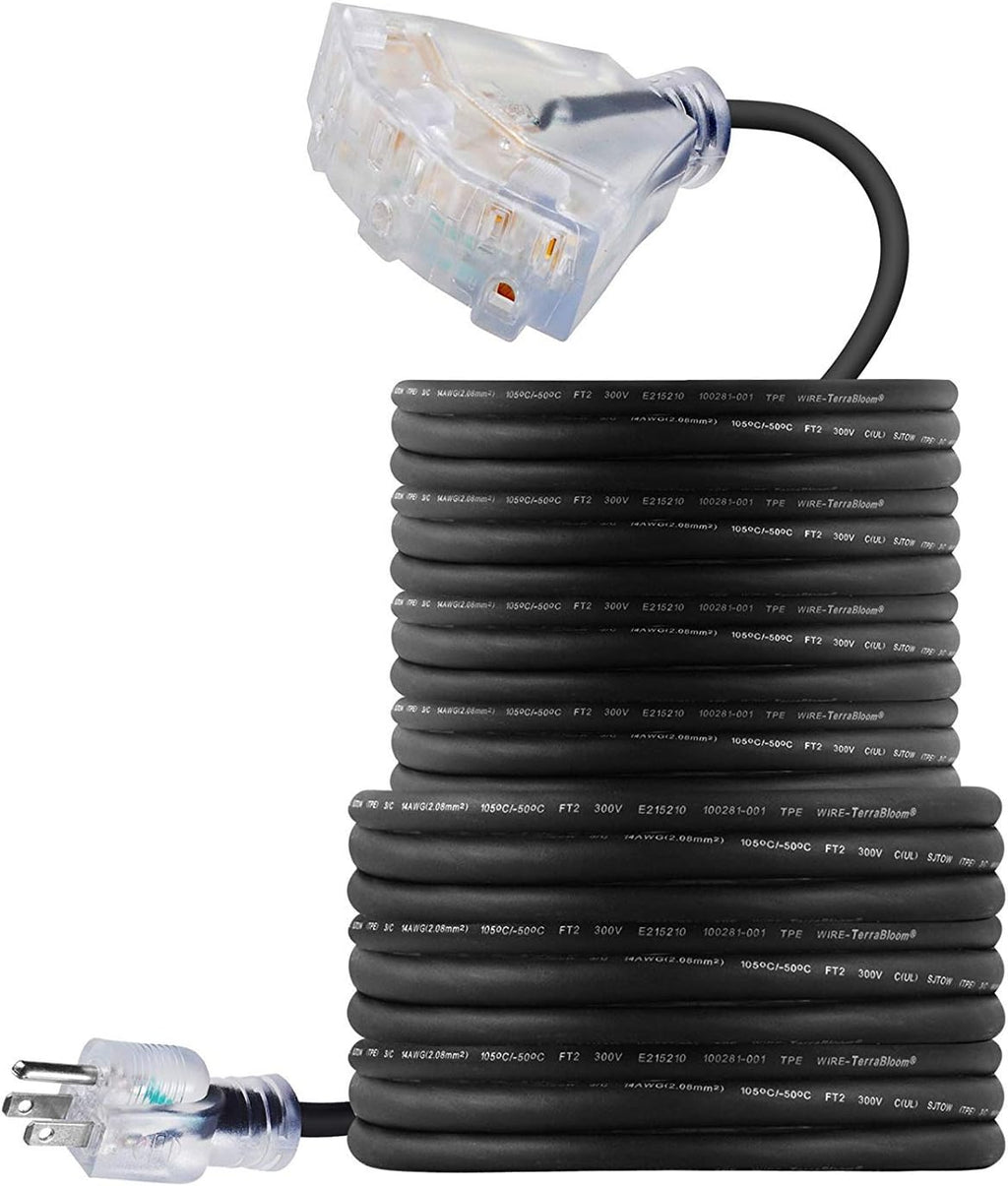 50 FT 12/3 Outdoor Extension Cord, Triple Outlet Black D22894