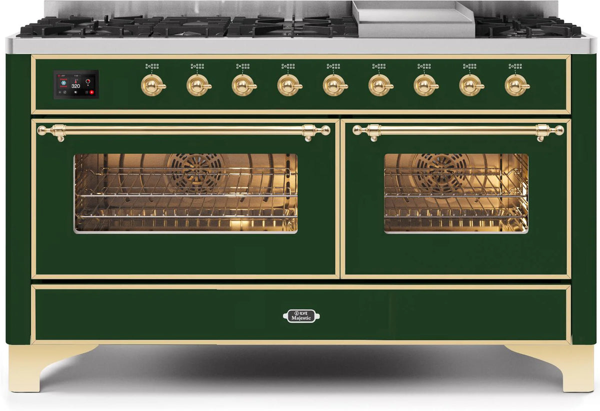 60 Dual Fuel Propane Gas Range Emerald Green Brass Trim J103163