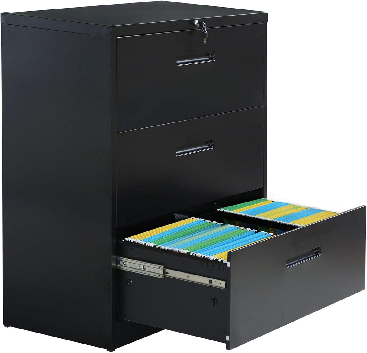 Black 3 Drawer Metal Lateral File Cabinet R846