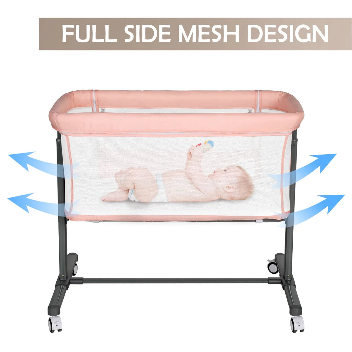Baby Bassinet with Wheels Adjustable Bedside Sleeper Grey H817