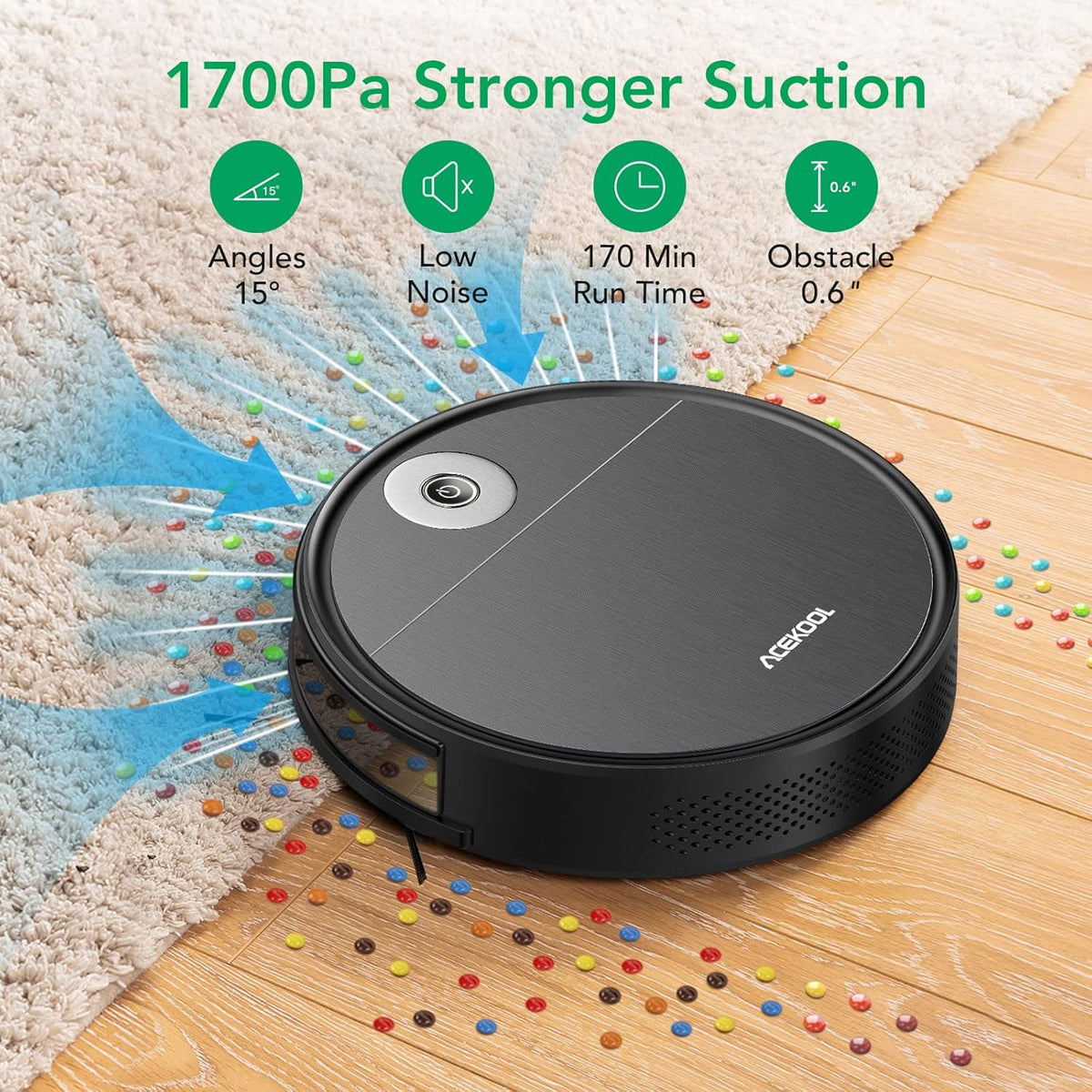 Robot Vacuum Cleaner, 1700pa Suction, 170min Runtime Z3131