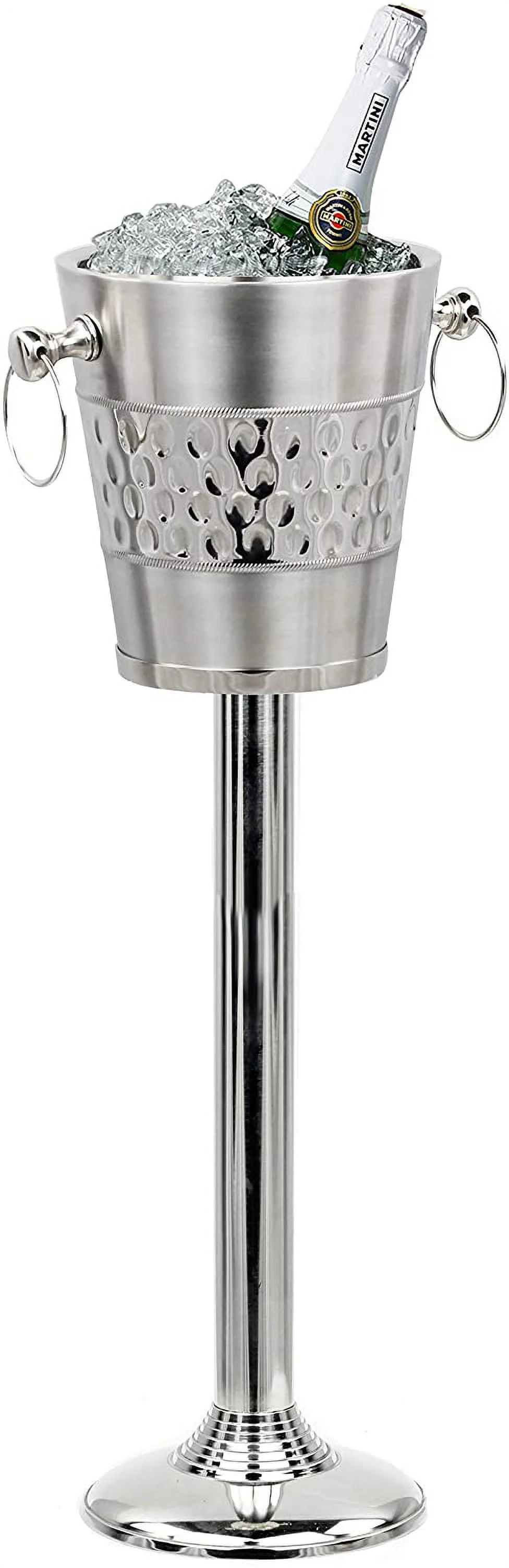 Hammered Brushed Nickel Plated Wine & Ice Bucket with Steel Stand L75996