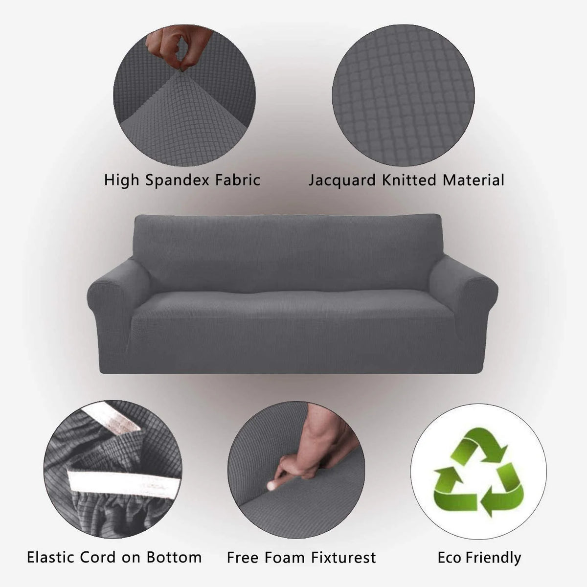 3-Piece Brushed Polyester Spandex SlipCover Set for Sofa Loveseat Couch Arm Chair, Light Gray O14031
