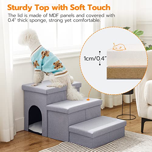 Gray 3 Steps Dog Stairs with Storage N724933