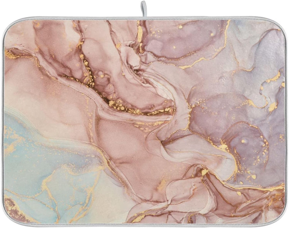 Gold Pink Marble Texture Dish Drying Mat 16x18Inch K8885