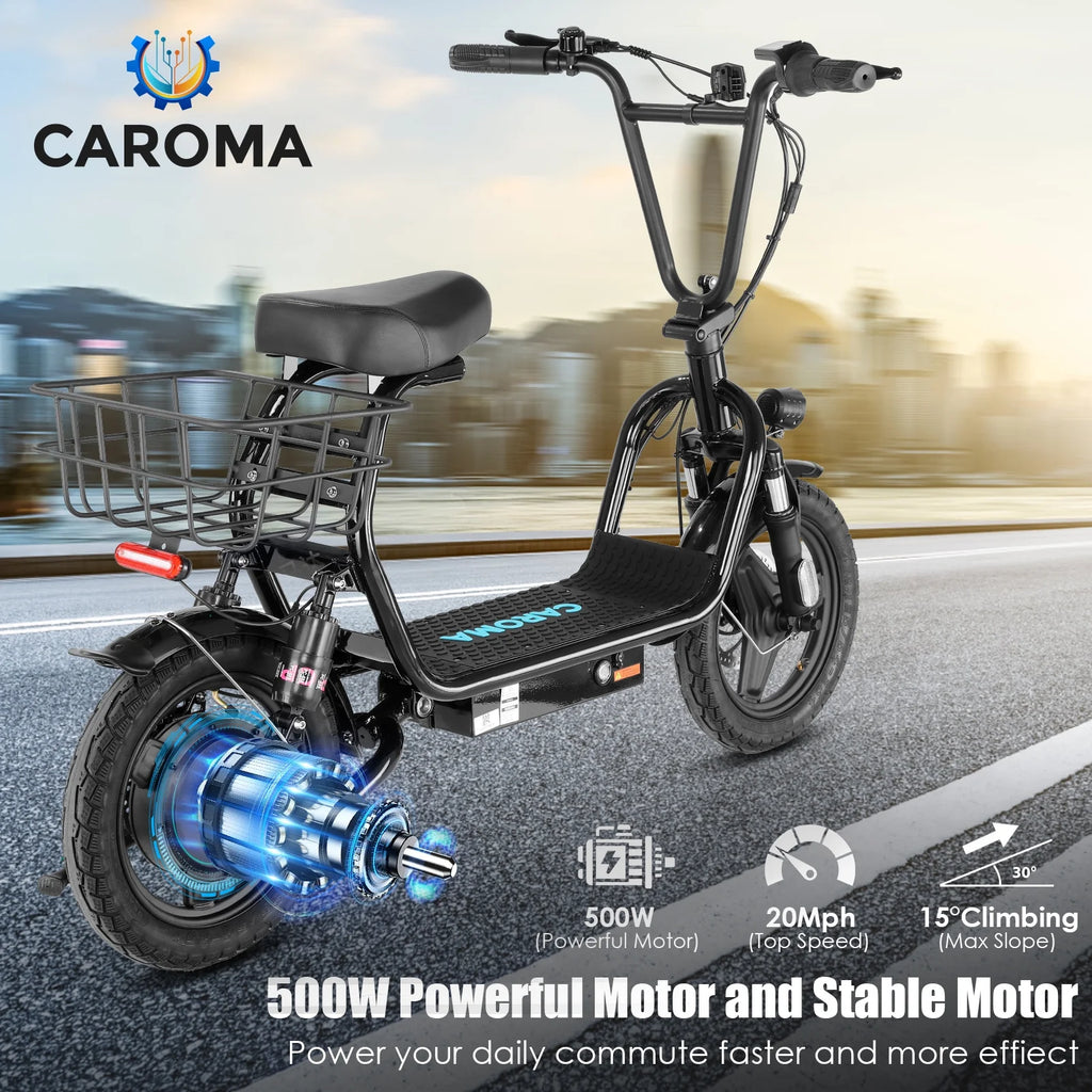 48V 500W Adults Electric Scooter with Removable Seat, 14" Off-road Pneumatic Tires, 20 MPH Max, 30 Miles Range, 350lbs Weight Limit, Black L103