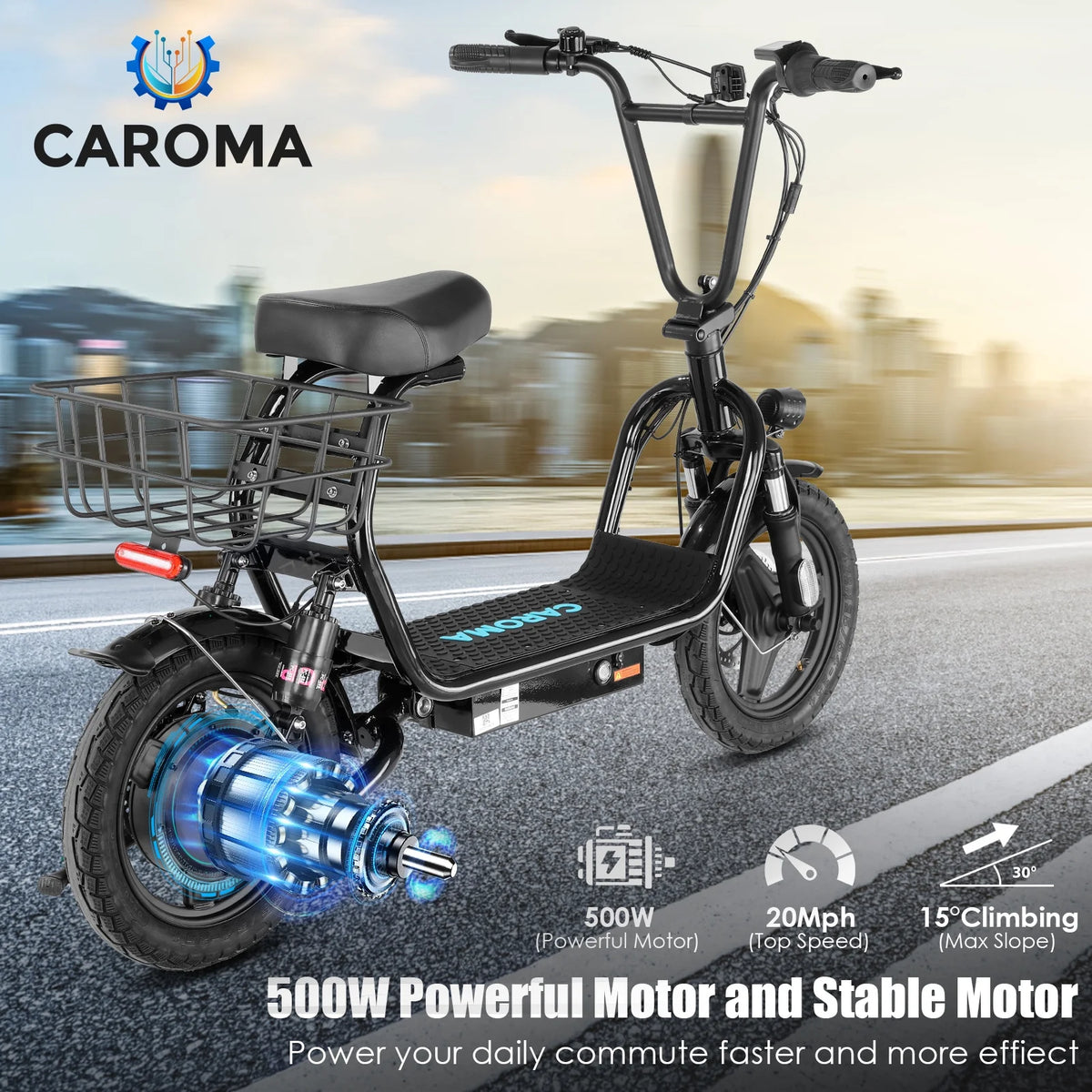 48V 500W Adults Electric Scooter with Removable Seat, 14" Off-road Pneumatic Tires, 20 MPH Max, 30 Miles Range, 350lbs Weight Limit, Black L103