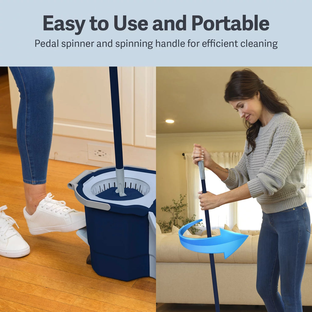 Blue/White Microfiber Spin Mop with 2-Bucket System U222295