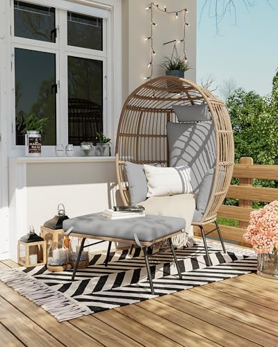 Oversized Rattan Egg Chair with Ottoman and Cushion R48227