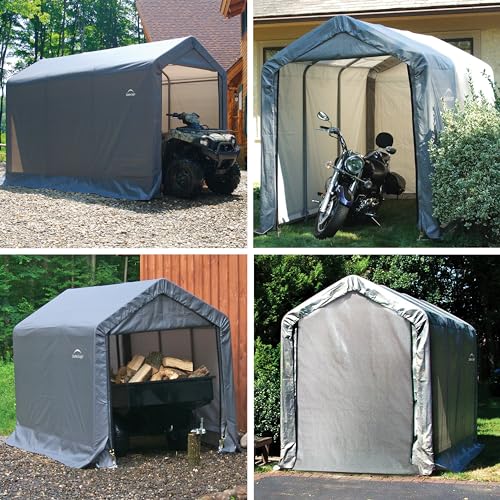 10' x 10' Steel Round Roof Outdoor Storage Shed with Waterproof Cover, grey N519