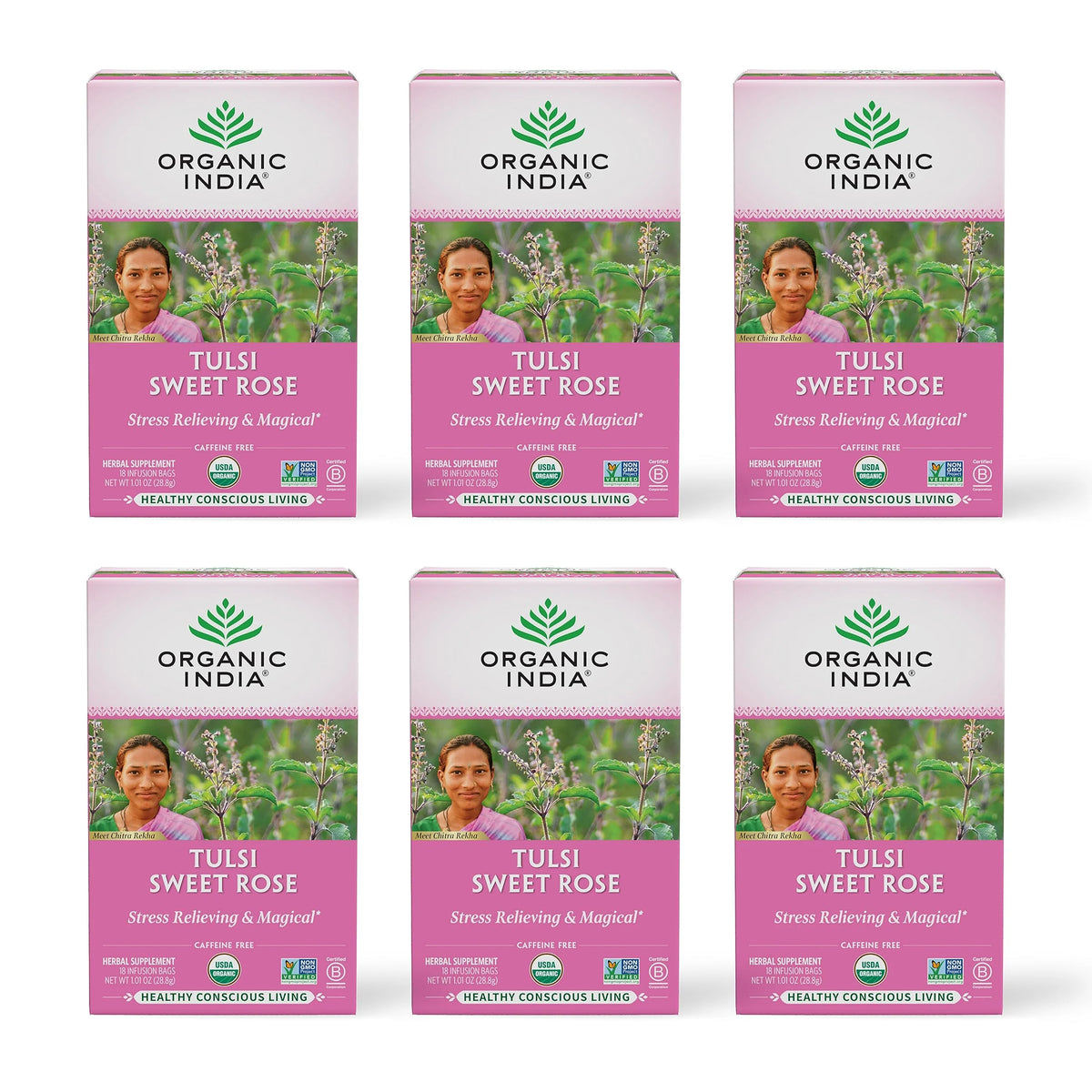Organic Tulsi Sweet Rose Herbal Tea 18 Bags 6 Pack L8499