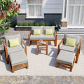 6 Piece Solid Wood Patio Furniture Set with Gray Cushions E47479