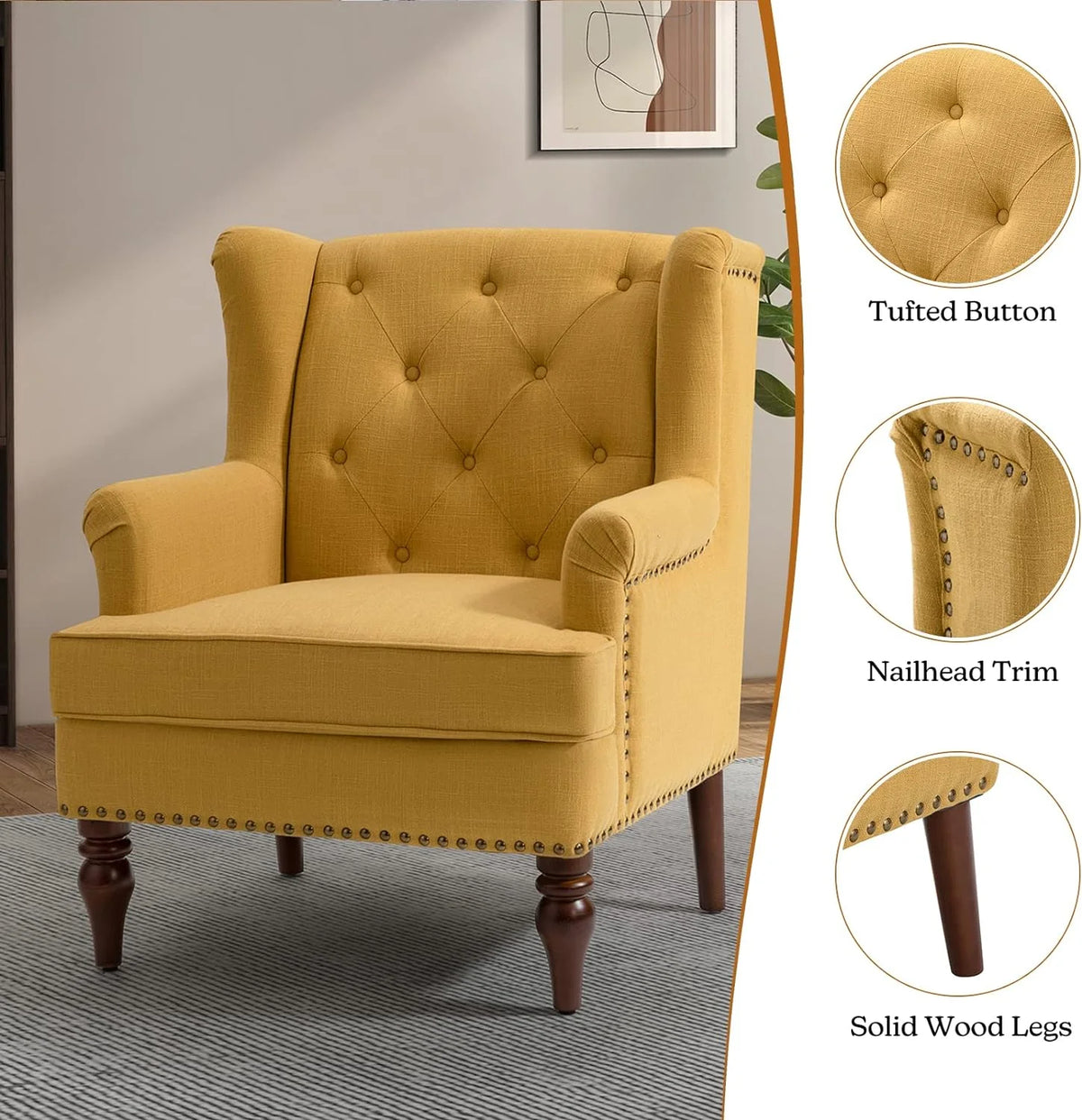 Mustard Tufted Fabric Upholstered Armchair Set Of 2 Q511596