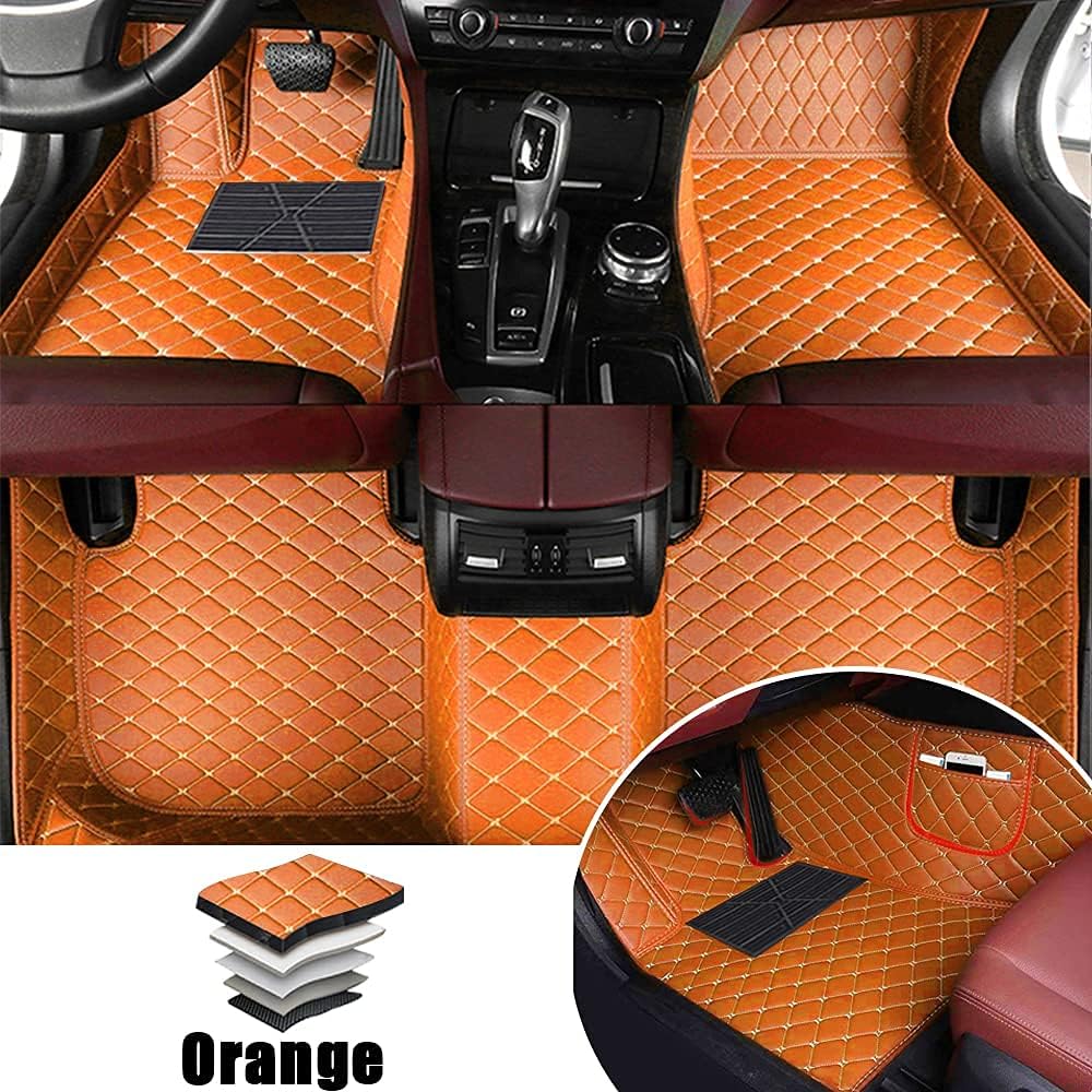 Leather Car Floor Mats Front ＆ Rear Full Coverage Liner/Set (Gold Color) W29642