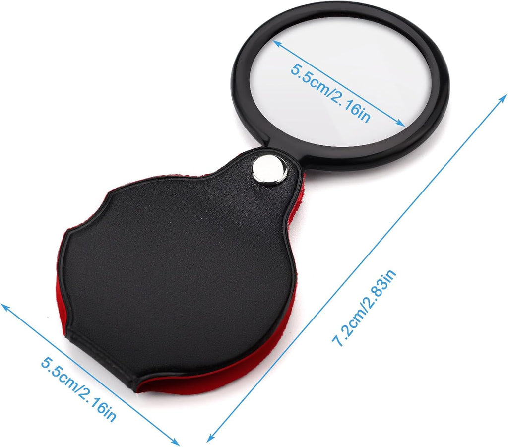 5pcs 10x Mini Magnifier, 2.1" Pocket Magnifying Glass with Rotating Protective Leather Sheath G9018